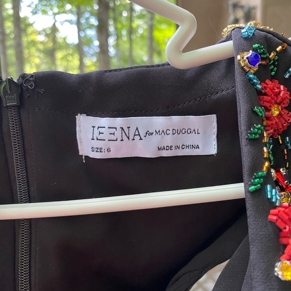 NWOT leena for Mac Duggal Plunge Neck Empire Waist Beaded Shoulder Gown - Picture 10 of 11